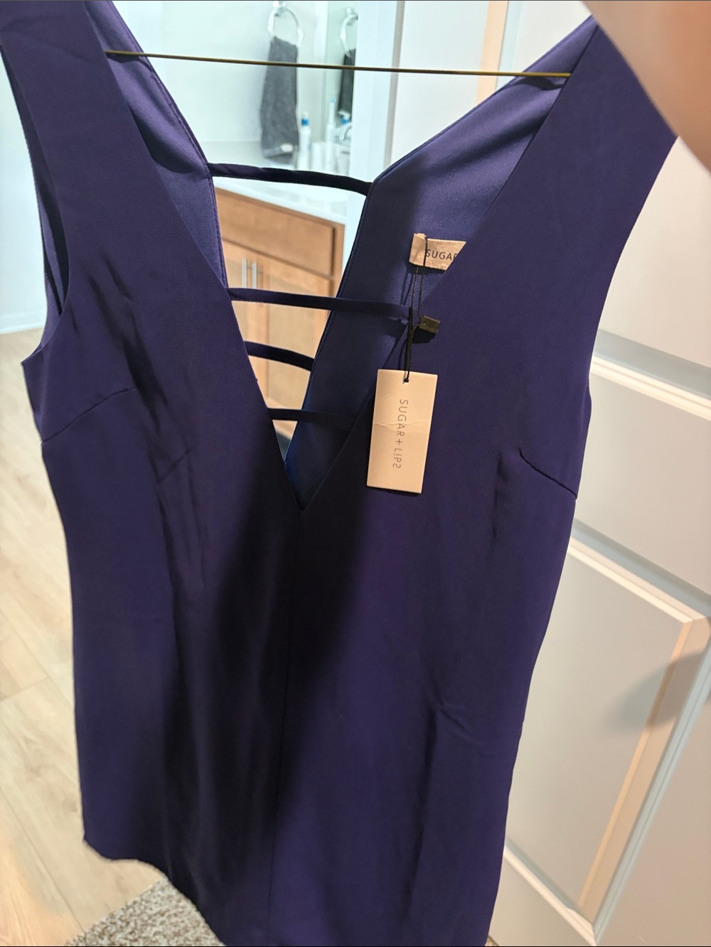 Sugarlips Deep V-Strap Mini Dress in Deep Purple
